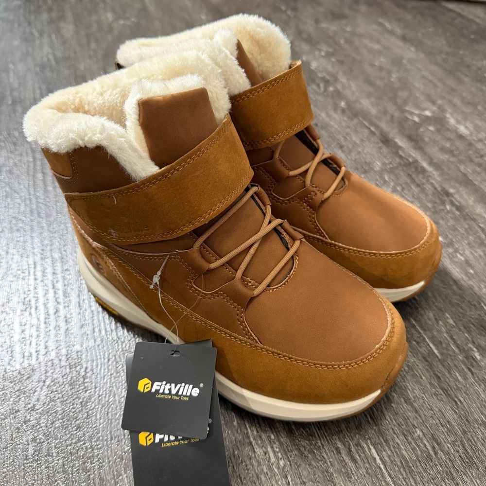 FitVille Womens Rugged Core Winter Boots Tan‎ Faux Fur Lined Wide Toe
